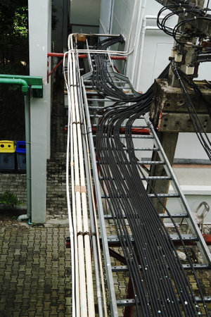 Messy electrical wires and power points in the capital of Thailand