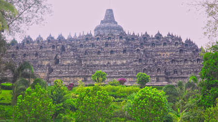 Borobudur temple with green environment, this is the largest Buddhist temple in the world, and able to attract millions of tourists every yearの写真素材