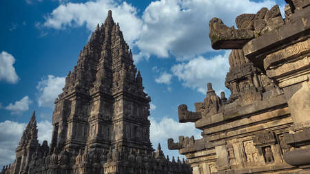 Prambanan temple against beautiful blue sky, Prambanan Temple was built in the 9th century, 47...