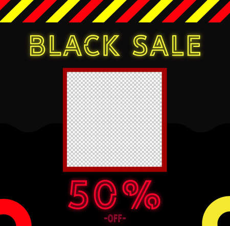 Black Friday sale banner template with neon style, available as a vector file.のイラスト素材