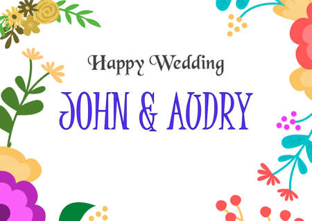 Wedding invitation, Wedding card with colorful flower and foliage. Available as vector fileのイラスト素材