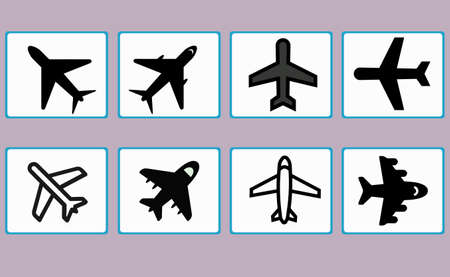 Set of airplane icons, symbols, for various design elementsのイラスト素材