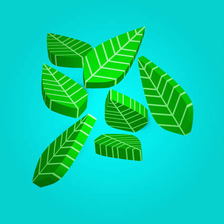 Green leaf 3 Dimensional Vector Design isolated on cyan backgroundのイラスト素材