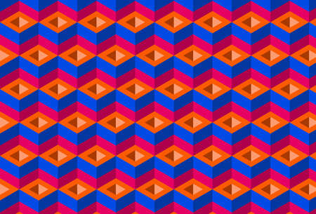 Seamless pattern of 3D orange, blue, and red ornament vector designのイラスト素材