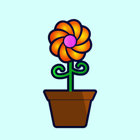 Potted orange flower with green branch vector design isolated on whiteのイラスト素材