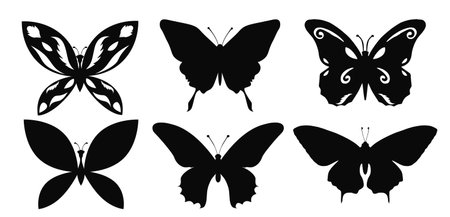 Silhouette set of butterflies isolated on white backgroundのイラスト素材