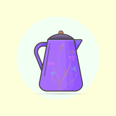 Vector illustration of a blue kettle with flower design ornamentのイラスト素材