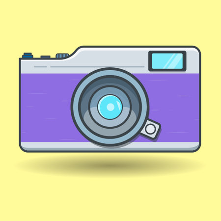 Simple and flat design of pocket camera isolated on yellow backgroundのイラスト素材