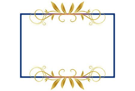 Golden flower frame with blue border isolated on white background vector designのイラスト素材