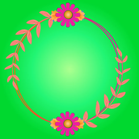 Decorative watercolor leaf and flowers with circle border and green gradient background vector designのイラスト素材