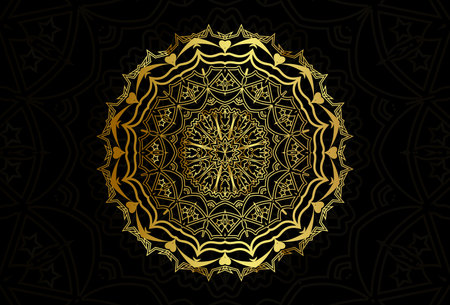 Mandala ornament with gold gradient color isolated on black background vector designのイラスト素材