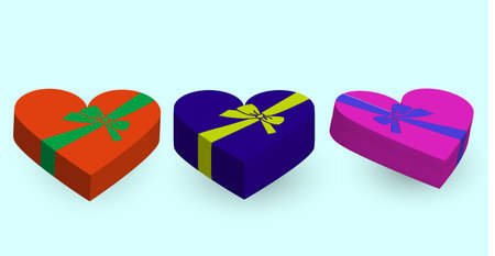 Colorful 3D love gift boxes with tape vector illustrationのイラスト素材