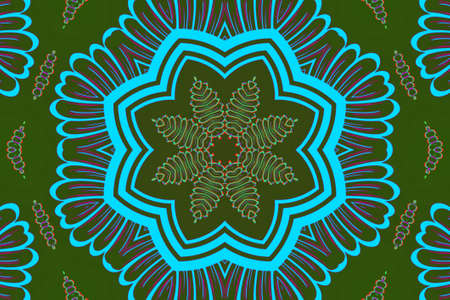 Simple and minimal symmetrical ornament flower shapes isolated on green background
