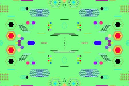 Simple and modern ornaments pattern with symmetrical shapes isolated on green background design