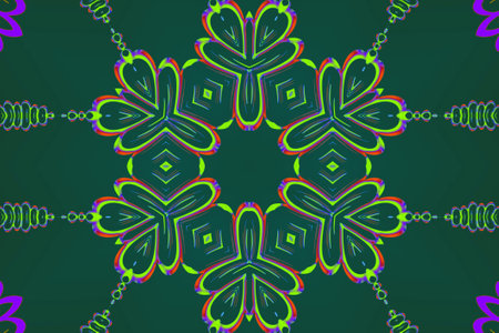 Modern colorful symmetrical shapes isolated on green background design