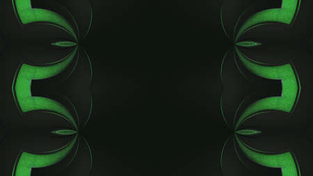 Luxury and futuristic green background with symmetrical shapes isolated on black, abstract background illustrationの写真素材