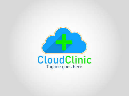 Medical logo healthcare symbol. Green cross sign with blue cloud icon vector design templateのイラスト素材