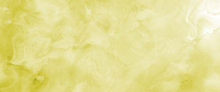 Yellow wet watercolor liquid paint splash texture on white background designの写真素材