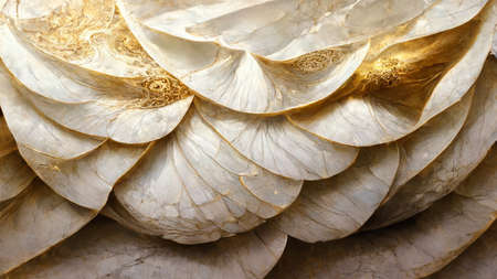 Luxury pure white and gold folded paper art background, 3D rendering