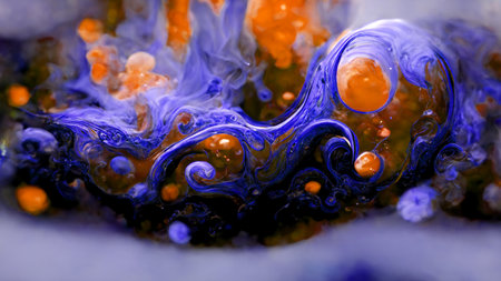 Baroque abstract blue and orange brush stroke realistic ornate design, CG artwork design