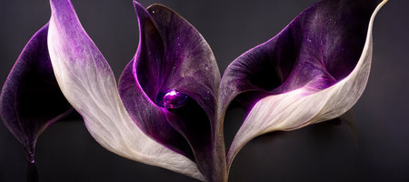 3D rendering. Macro shots of beautiful purple lily flower on black background illustrationの写真素材