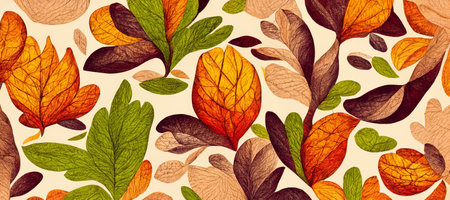 Autumn leaves pattern with exotic leaves on white background. 3D illustration