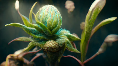 3D render, ultra detailed green leaf with bokeh backgroundの素材