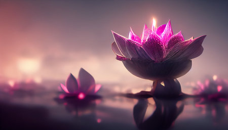 Beautiful purple fantasy flower with glowing purple color. 3D renderingの素材