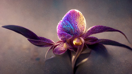 Beautiful close up fantasy orchid flower with purple color. 3D illustrationの素材