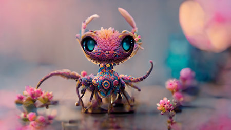 3D rendering. A cute and feminine pink ant monster. CG artwork conceptの素材