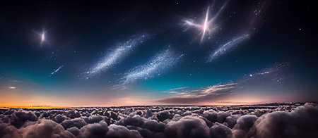 Sky full of stars above the clouds view. 3D renderingの素材