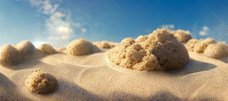 Beautiful close up view of sand dessert with blue sky landscape background.の素材