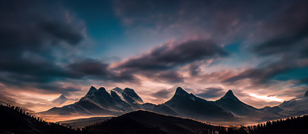 The mountains with dramatic sky. CG artwork illustrationの素材