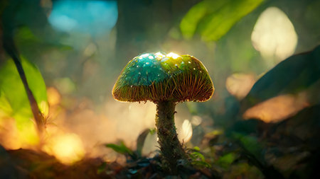 Ultra detailed mushrooms on forest backgroundの素材