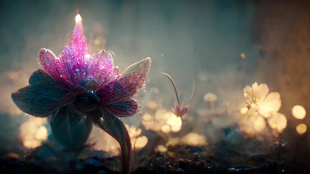 Beautiful close up fantasy purple flower with dreamy background.の素材