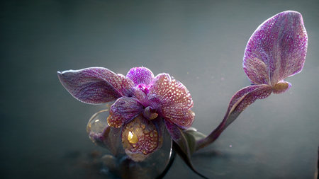 Beautiful close-up fantasy orchid flower with purple color backgroundの素材
