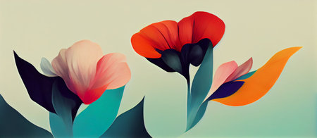 Panoramic floral background with pastel color on white backgroundの素材