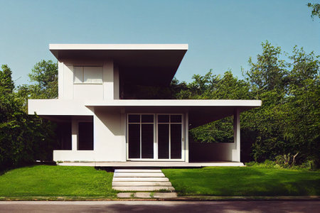 Simple and elegant house exterior design concept. 3D renderingの素材