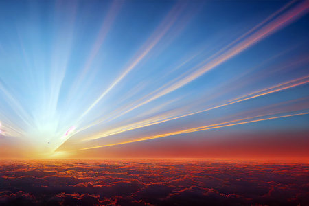 Beautiful sky view above the clouds. 3D renderingの素材