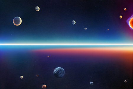 Fantastic view from space to the planets, galaxies, stars, comet, asteroid. Cosmic panorama of the universe background. 3D illustrationの素材