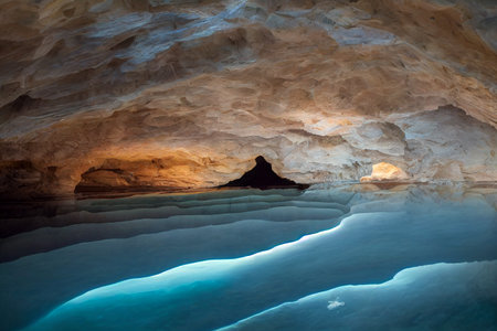 Beautiful view of a cave with exotic rocks walls. 3D renderingの素材