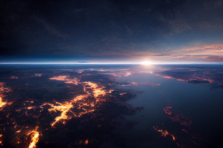 Beautiful sky view above the clouds background. 3D illustrationの素材