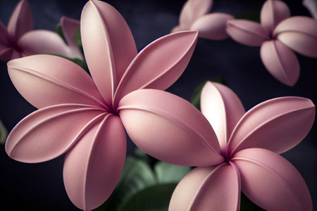 Macro photograph of pink plumeria flower with cinematic lighting. 3D illustrationの素材