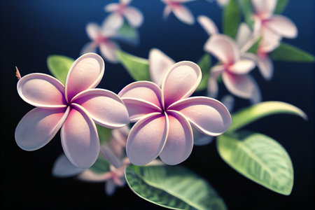 A macro photograph of pink plumeria flower with cinematic lighting. 3D illustrationの素材