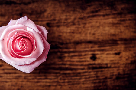 Pink rose flower on the wooden table. 3D illustrationの素材