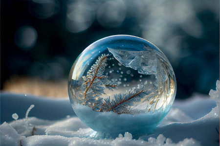 Beautiful fantasy christmas glass with ball on snow. 3D illustrationの素材