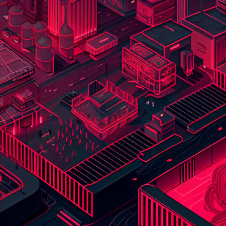 Isometric red cyberpunk city. 3D illustrationの素材