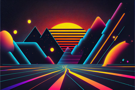 Abstract landscape background with classic retro style. Generative AI illustrationの素材
