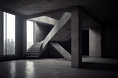 Abstract geometric concrete empty room. Generative AI illustrationの素材