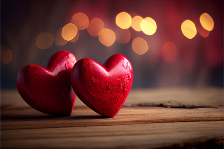 Two hearts with shiny bokeh background. Generative ai illustrationの素材